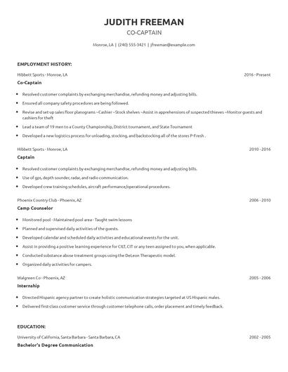 Co-Captain Resume