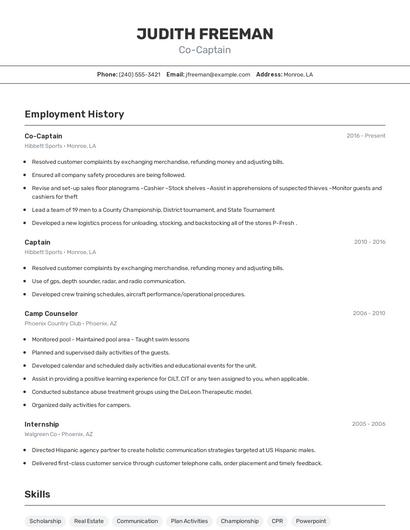Co-Captain Resume