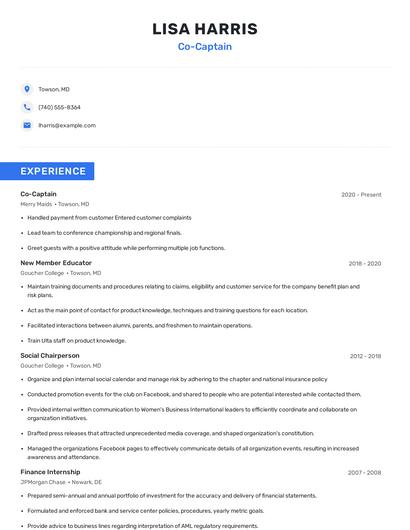 Co-Captain Resume