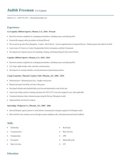 Co-Captain Resume