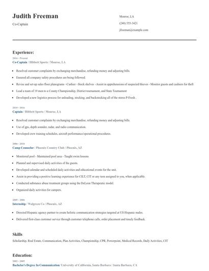 Co-Captain Resume