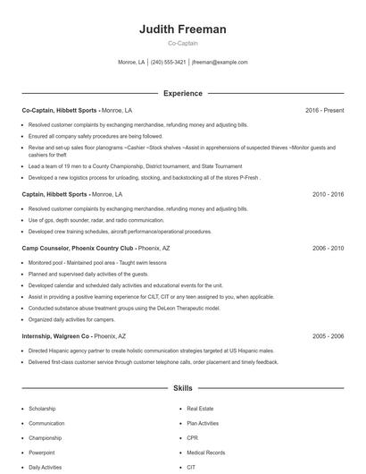 Co-Captain Resume