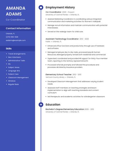 Co-Coordinator Resume
