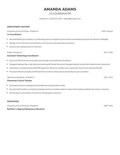 Co-Coordinator Resume