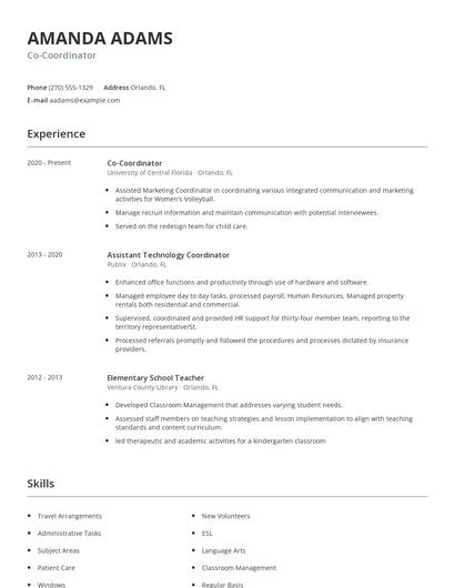 Co-Coordinator Resume