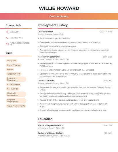 Co-Coordinator Resume
