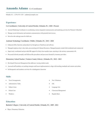Co-Coordinator Resume