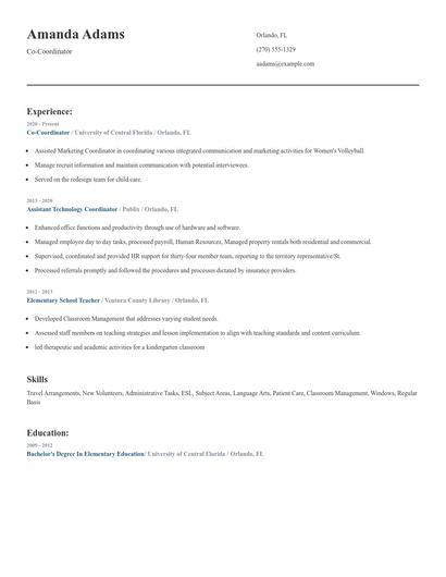 Co-Coordinator Resume