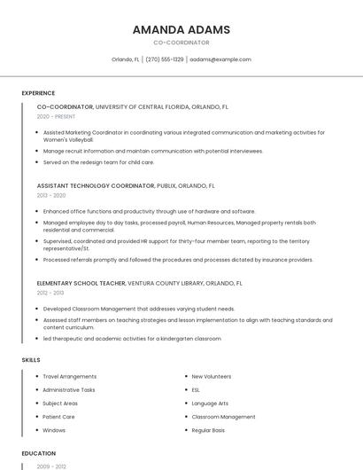 Co-Coordinator Resume