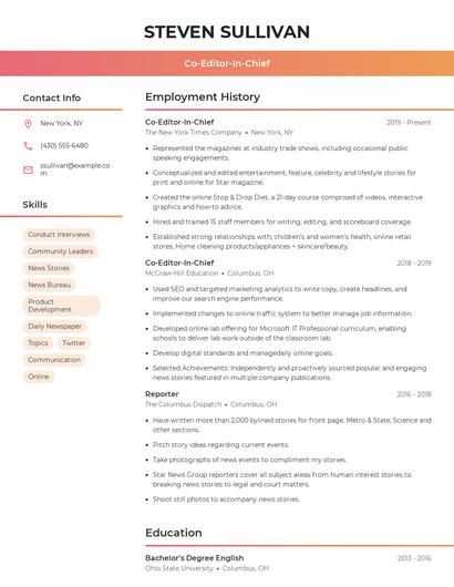 Co-Editor-In-Chief Resume