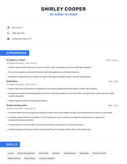 Co-Editor-In-Chief Resume