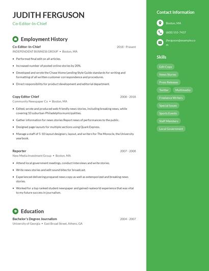 Co-Editor-In-Chief Resume