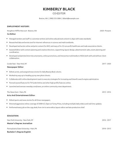 Co-Editor Resume