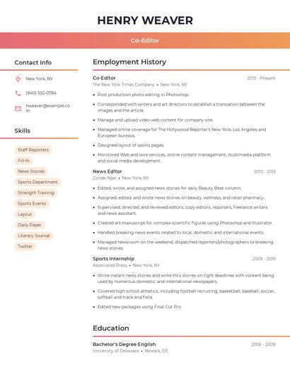 Co-Editor Resume