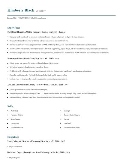 Co-Editor Resume