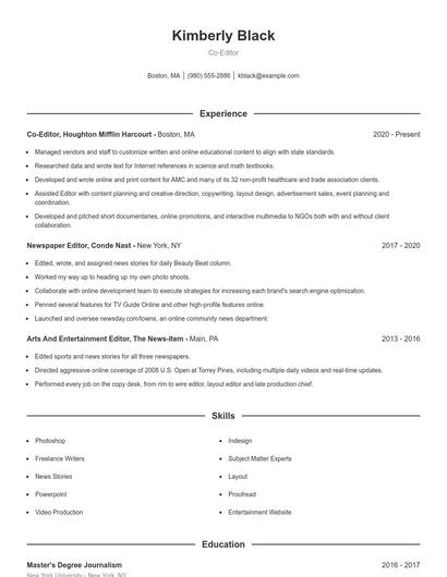 Co-Editor Resume