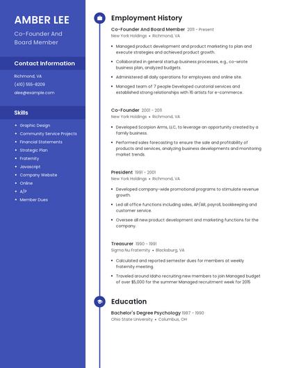 Co-Founder And Board Member Resume
