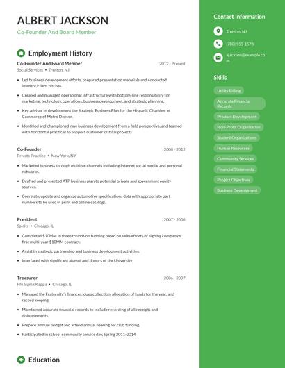 Co-Founder And Board Member Resume