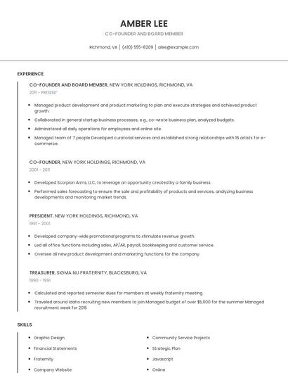 Co-Founder And Board Member Resume