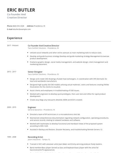 Co-Founder And Creative Director Resume
