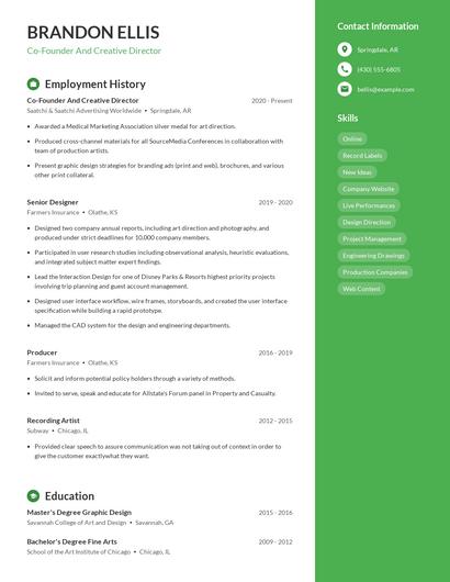 Co-Founder And Creative Director Resume
