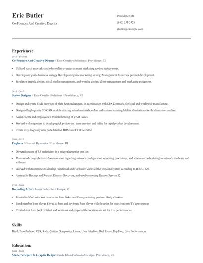 Co-Founder And Creative Director Resume