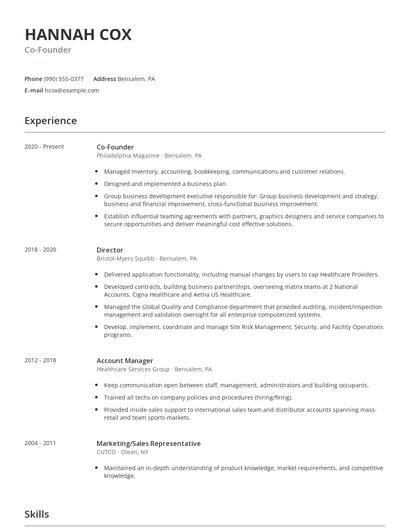 Co-Founder Resume