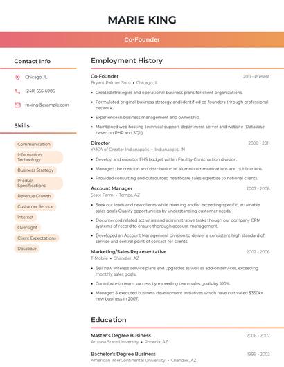 Co-Founder Resume