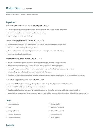 Co-Founder Resume