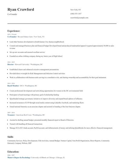 Co-Founder Resume