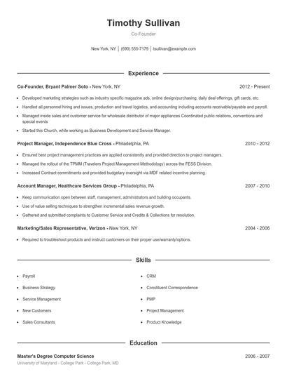 Co-Founder Resume
