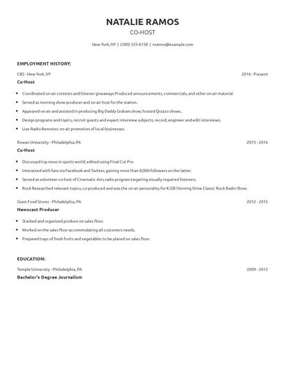 Co-Host Resume