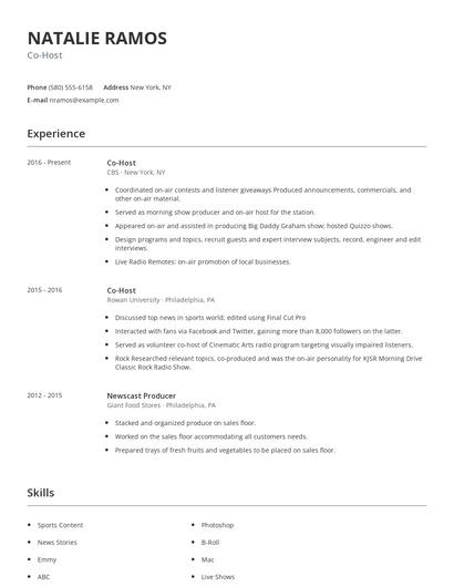 Co-Host Resume
