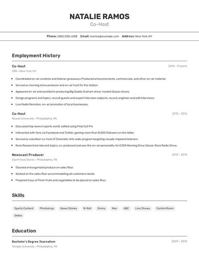 Co-Host Resume