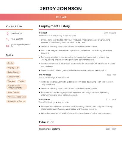 Co-Host Resume