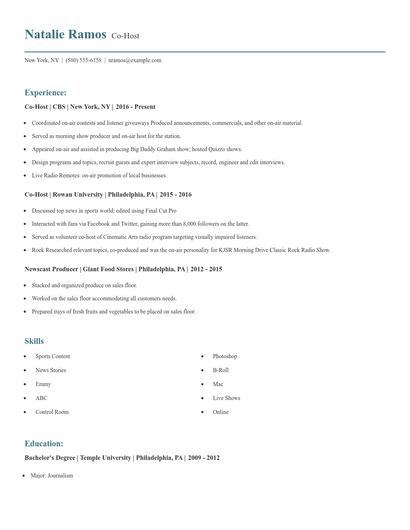 Co-Host Resume