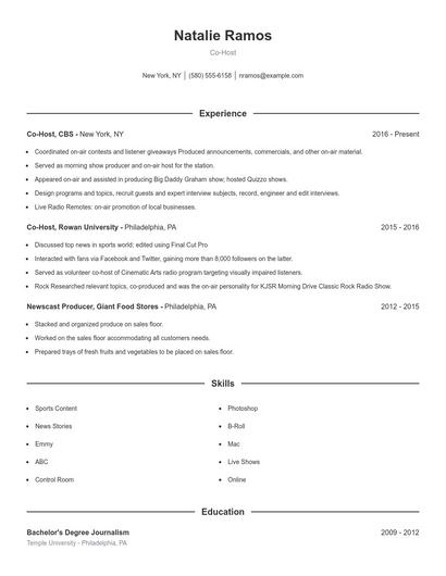 Co-Host Resume