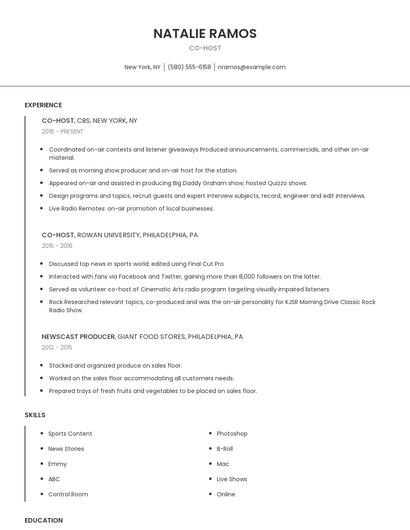 Co-Host Resume
