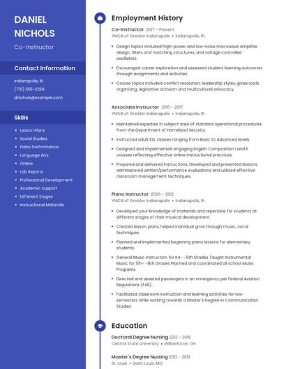 Co-Instructor Resume