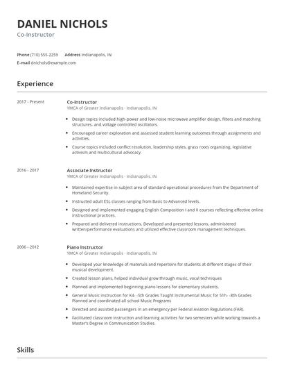 Co-Instructor Resume