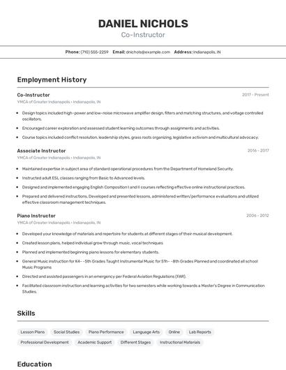 Co-Instructor Resume