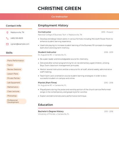 Co-Instructor Resume