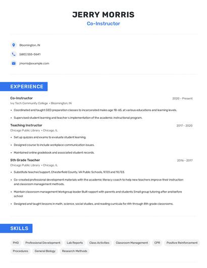 Co-Instructor Resume
