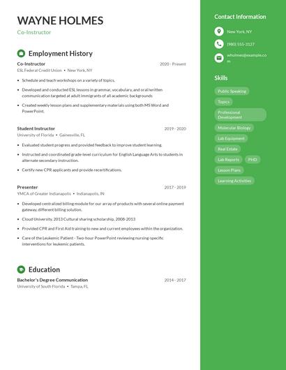 Co-Instructor Resume