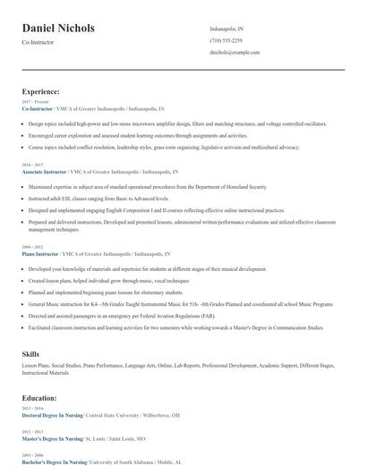 Co-Instructor Resume