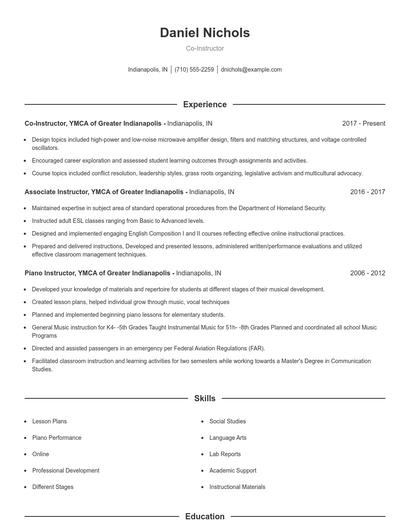 Co-Instructor Resume