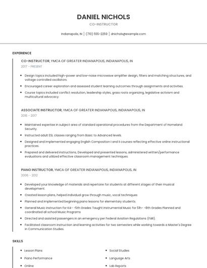 Co-Instructor Resume