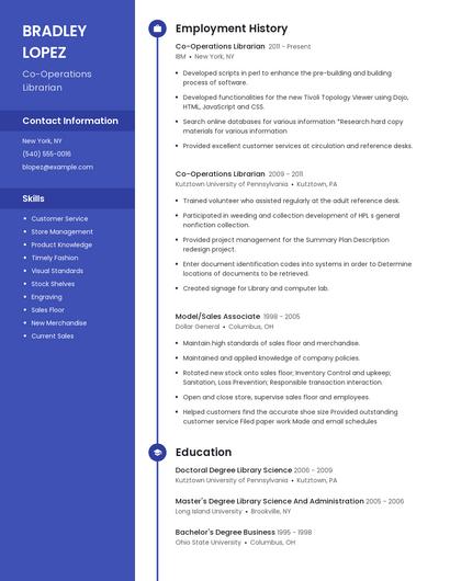 Co-Operations Librarian Resume