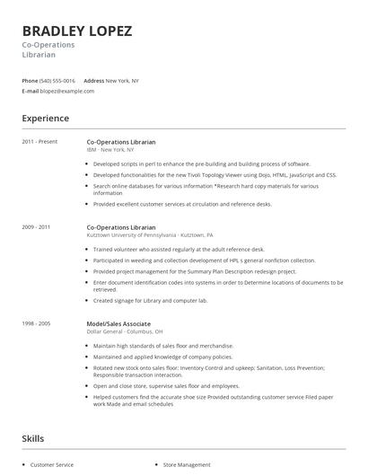 Co-Operations Librarian Resume