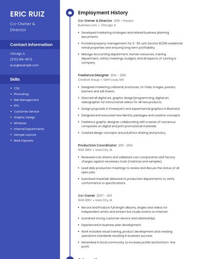 Co-Owner & Director Resume